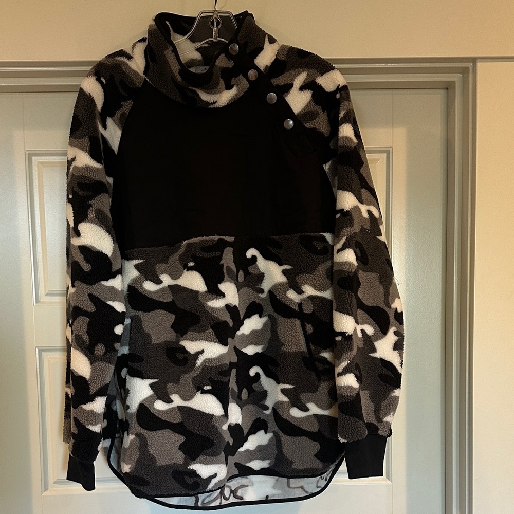 white birch Black Gray White Camo Sherpa Pullover